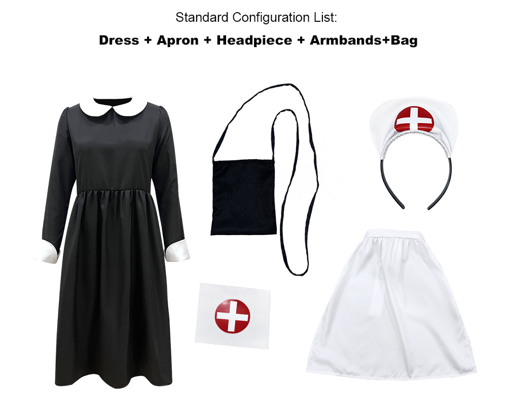 Classic Black White Nurse Uniform Set - Women Nurse Cosplay Outfit